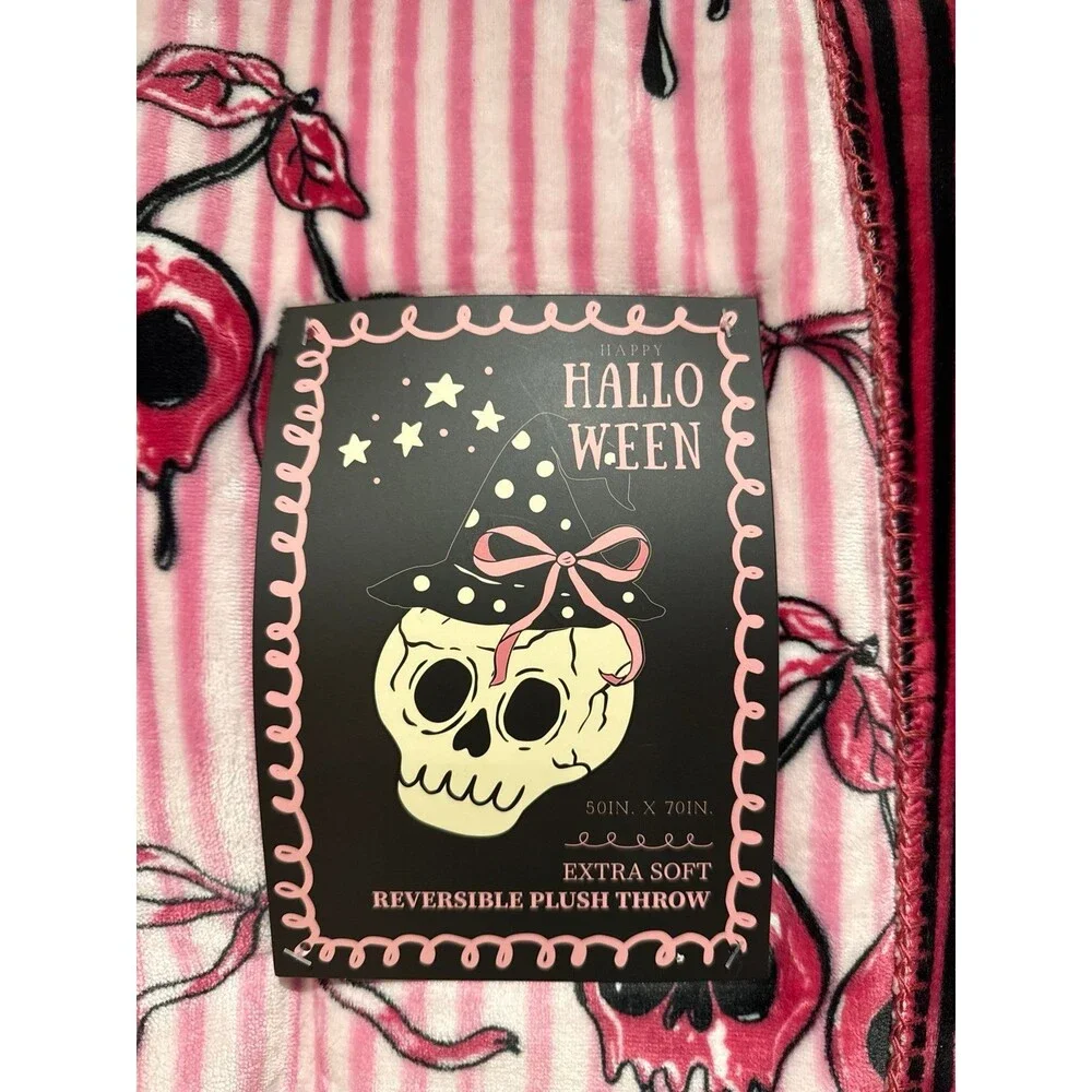 Halloween Coquette Cherry Skull Throw Blanket